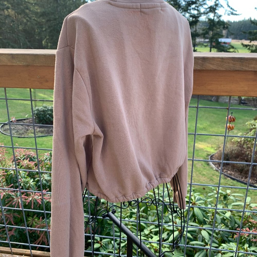 Urban Nation Women's size XS Tan Cropped Sweatshirt with Drawstring Tie - Picture 5 of 8